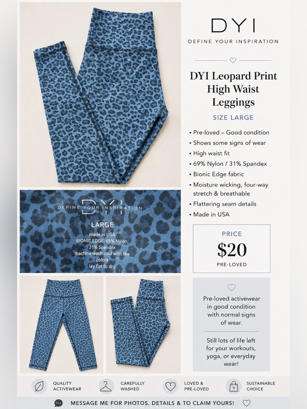 DYI Blue Leopard Print High Waist Leggings